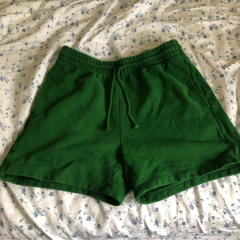 Green Aritzia TNA Cozy Fleece Shorts
